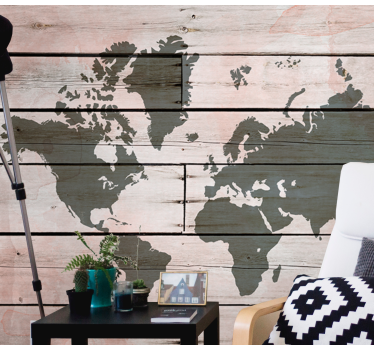 Papier peint mural mappemonde Planche de bois colorée - TenStickers