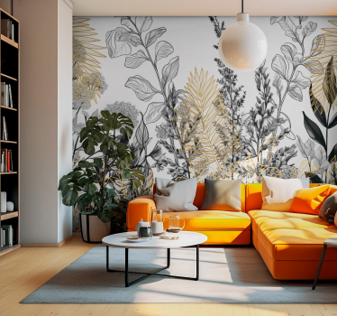 Tapisserie murale salon dessins de plantes - TenStickers