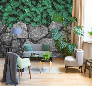 Papier peint salon feuilles et pierres - TenStickers