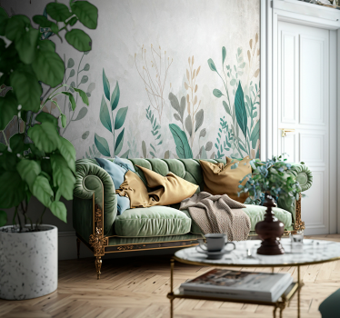 Papier peint salon peinture de plantes - TenStickers