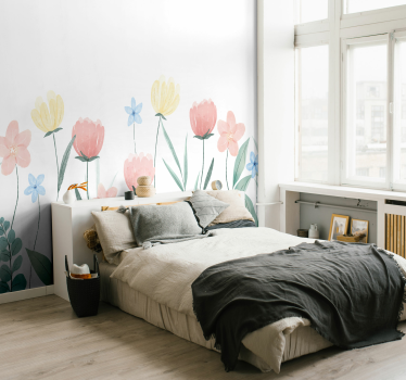 Papier peint panoramique coquelicots et jonquilles - TenStickers