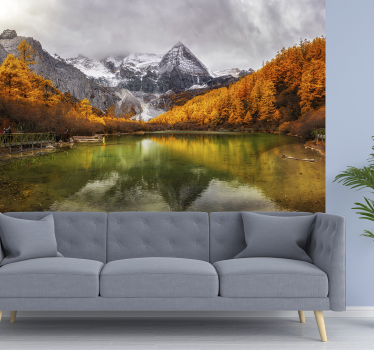Papier peint montagne lac et rochers - TenStickers