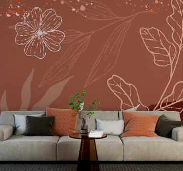 Papier peint terracotta feuilles minimaliste - TenStickers