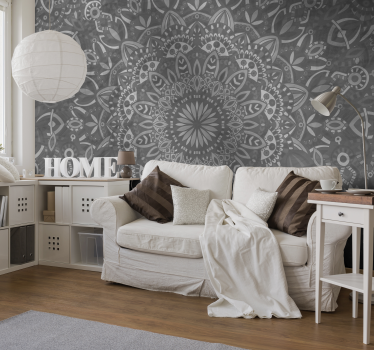 Papier peint zen mandala fleurs grises - TenStickers
