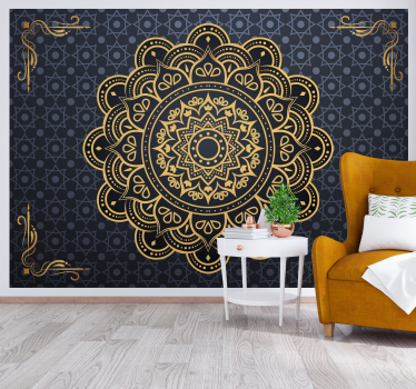 Papier peint zen mandala bleu et doré - TenStickers