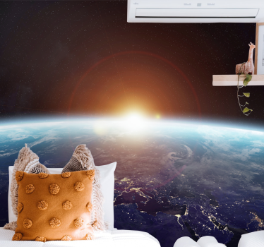 Papier peint 3d paysage le soleil se lève derrière la terre - TenStickers