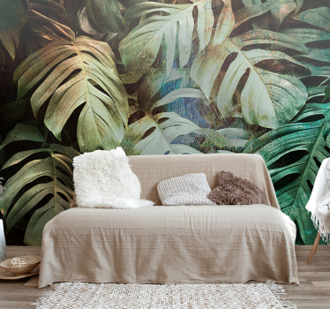 Papier peint panoramique feuilles vertes tropicales - TenStickers