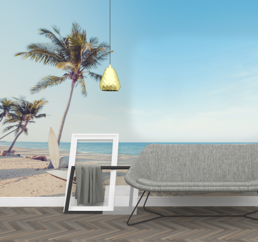 stickers photo plage tropicale avec palmier paysage - TenStickers