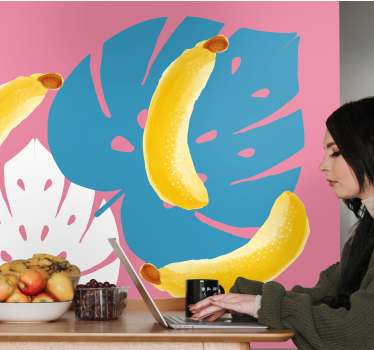 Tapisserie autres fleurs bananes et feuilles - TenStickers