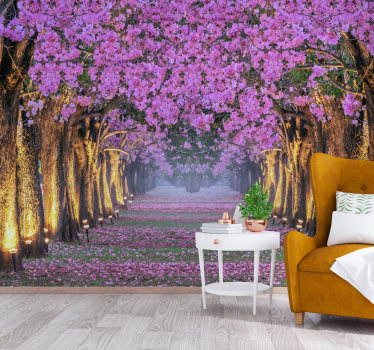 Tapisserie autres fleurs chemin de fleurs roses - TenStickers