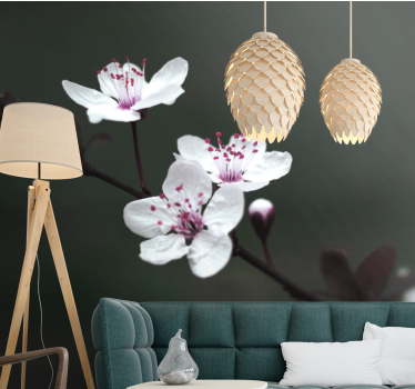 Tapisserie coquelicots branche de sakura - TenStickers
