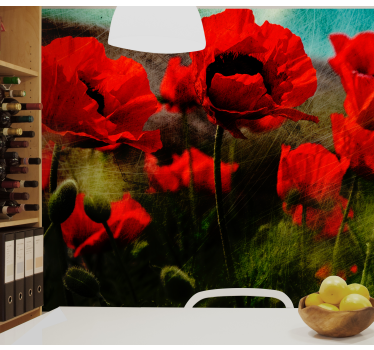 Tapisserie coquelicots champs de coquelicots vibrants - TenStickers