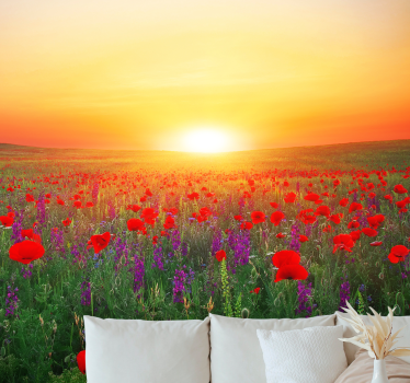 Tapisserie coquelicots coucher de soleil doré - TenStickers