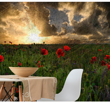 Tapisserie coquelicots prairie au crépuscule - TenStickers