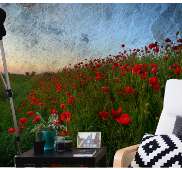 Tapisserie coquelicots scène de champ de coquelicots - TenStickers