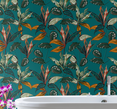 Tapisserie fleur composition de feuilles exotiques - TenStickers
