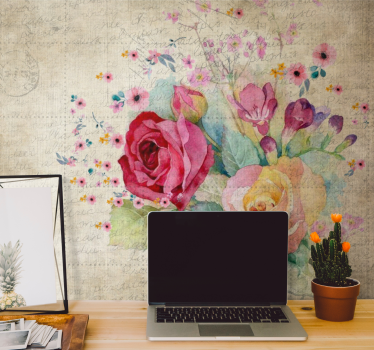 Tapisserie fleur composition Épanouissement rose - TenStickers
