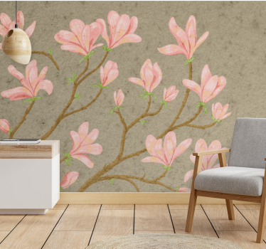 Tapisserie fleur fleurs de magnolia roses - TenStickers