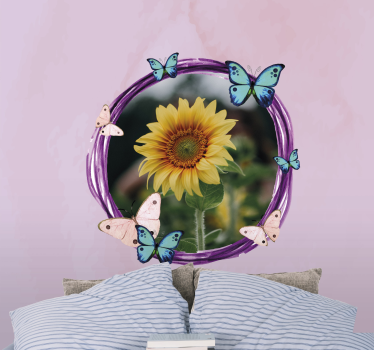 Tapisserie fleur tournesol accompagnée de papillons - TenStickers