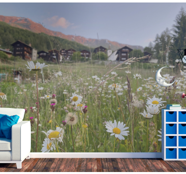 Tapisserie fleur vue de prairie en fleurs - TenStickers