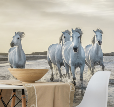 Tapisserie murale chevaux blancs au galop  - TenStickers