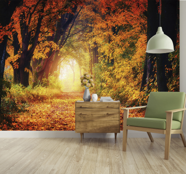 Tapisserie murale paysage chemin forestier d'automne - TenStickers