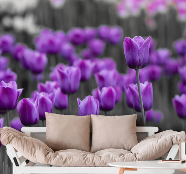 Tapisserie pissenlit fleurs de tulipes violettes - TenStickers