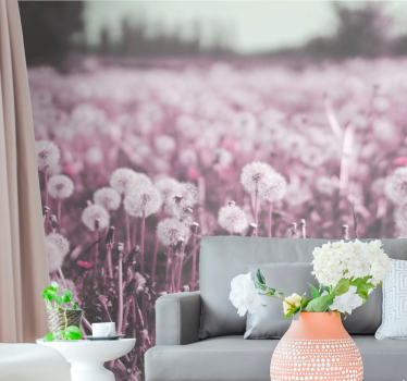 Tapisserie pissenlit scène de champ violet - TenStickers
