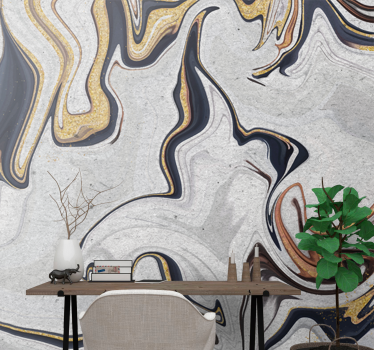 Tapisserie salon Effet marbre doré, noir et blanc - TenStickers