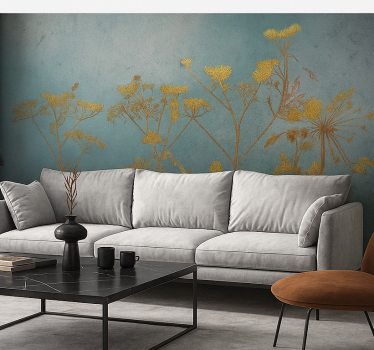 Tapisserie salon motif de fleurs dorées - TenStickers