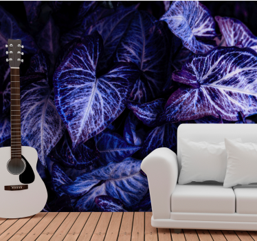 Tapisserie salon motifs de feuilles violettes - TenStickers