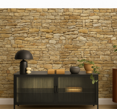 Papier peint salon mur en pierre beige - TenStickers