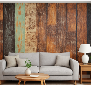 Tapisserie salon planches de bois colorées - TenStickers