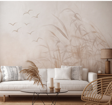 Tapisserie salon roseaux brumeux - TenStickers