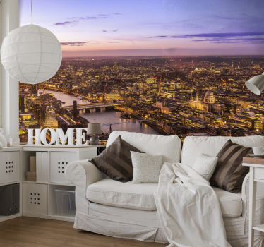 Tapisserie salon scène aérienne du crépuscule de londres - TenStickers