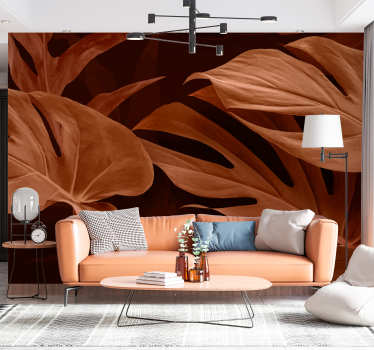 Papier peint panoramique terracotta grandes feuilles denses - TenStickers