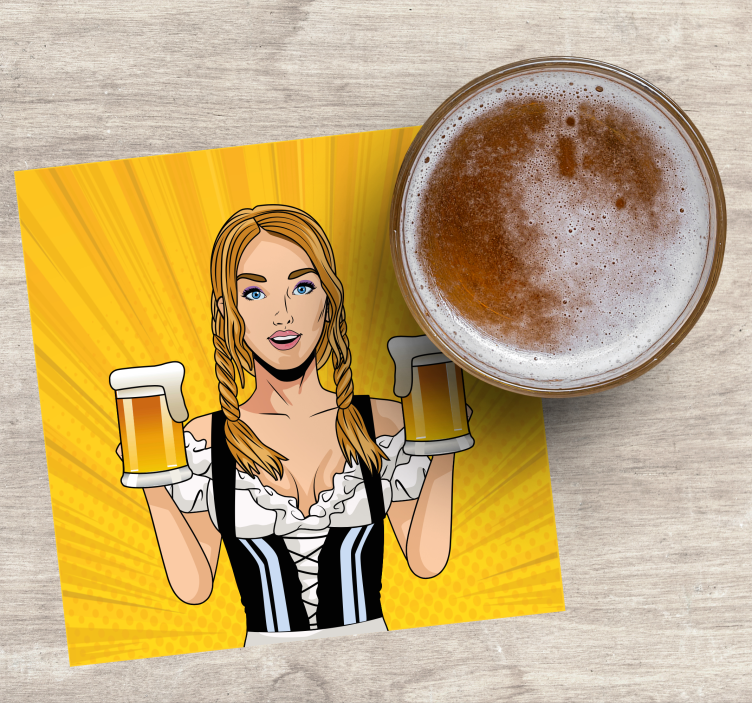 Dessous de verre bière femme joyeuse avec des bières - TenStickers