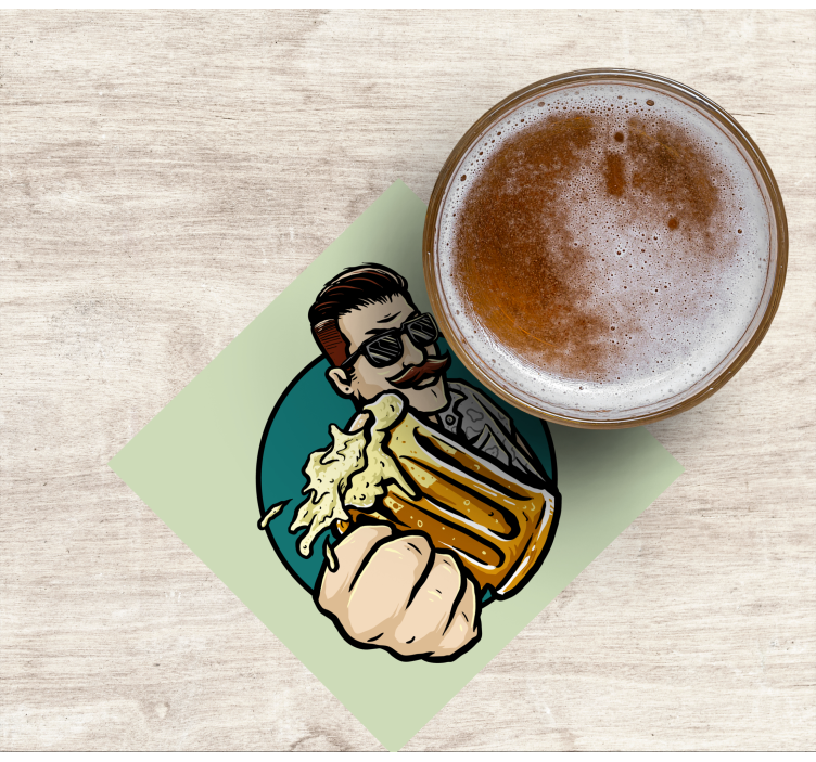 Dessous de verre bière homme moustachu avec chope - TenStickers