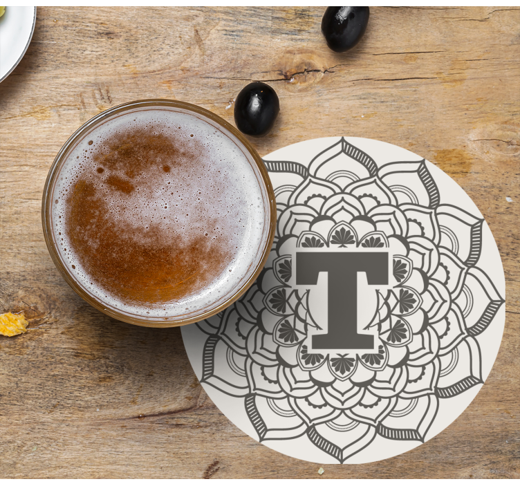 Dessous de verre bière monogramme floral - TenStickers