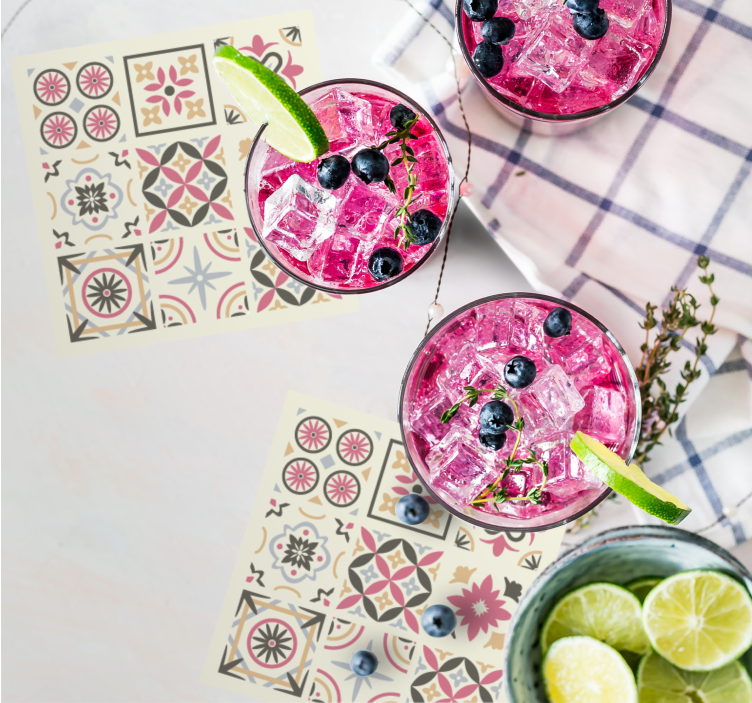 Dessous de verre carreaux élément floral géométrique - TenStickers