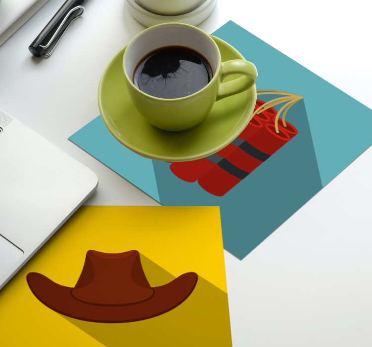 Dessous de verre geek chapeau de cowboy et dynamite - TenStickers