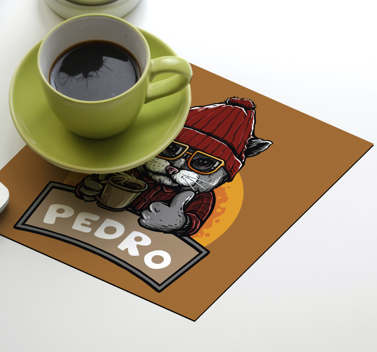 Dessous de verre geek chat cool tenant un café - TenStickers