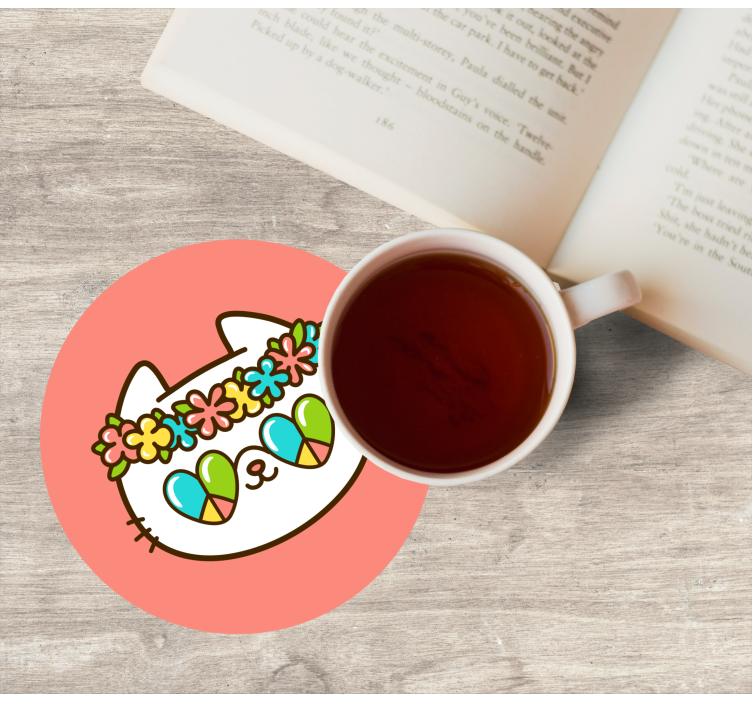 Dessous de verre geek chat couronné de fleurs - TenStickers