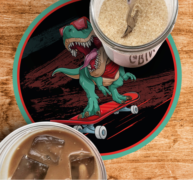Dessous de verre geek dinosaure skateur graphique - TenStickers