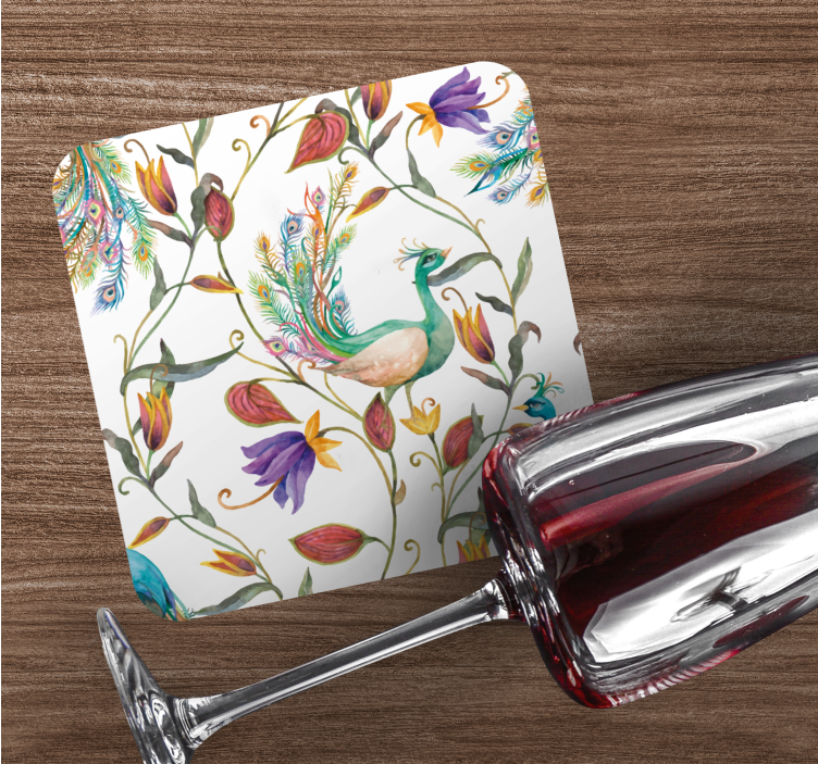 Dessous de verre geek motif floral paon - TenStickers