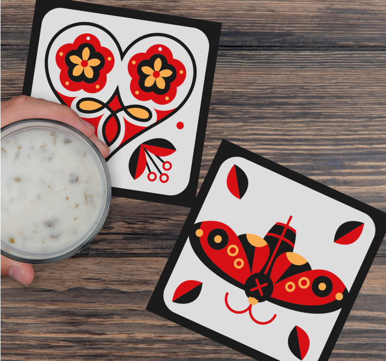 Dessous de verre geek motifs cœur et papillon - TenStickers