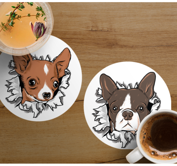 Dessous de verre geek visages de chihuahua et bulldog - TenStickers