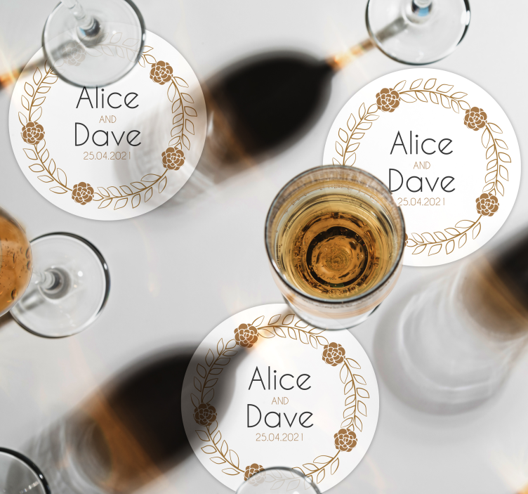 Dessous de verre mariage design floral personnalisé - TenStickers