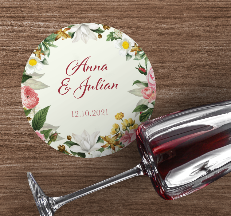 Dessous de verre mariage floral personnalisé - TenStickers