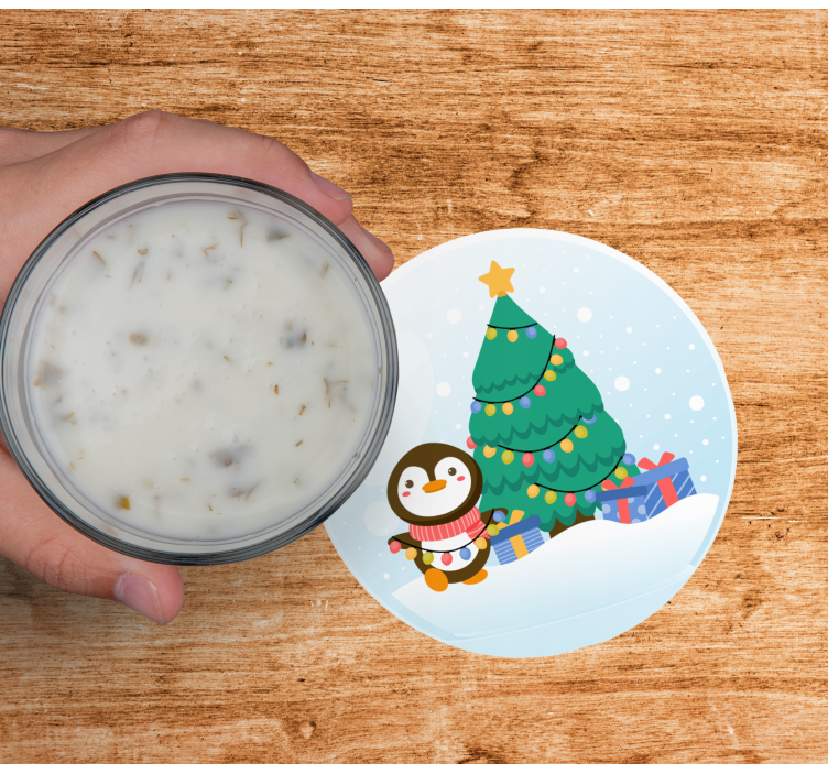 Dessous de verre noël pingouin avec sapin - TenStickers